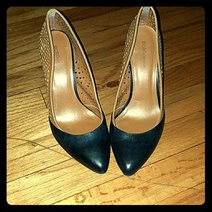 Tan and Black High Heel Pumps